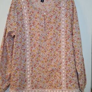 Lands' End Pink Floral Blouse Womens XL ( Size 18)